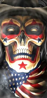 Striking patriotic skull art with bold colors and intricate design.