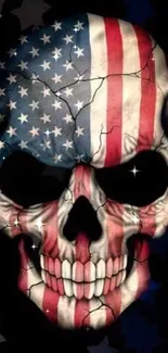 American flag skull with July 4th message on black background.