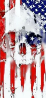 Patriotic skull design over American flag in bold colors.