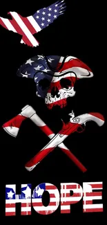 American flag themed skull and hope artwork on mobile wallpaper.