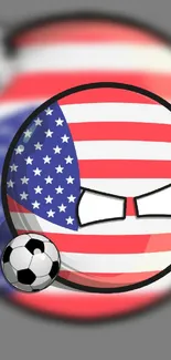 Cartoon USA flag with soccer ball on mobile wallpaper.