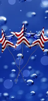 American-themed star balloons on blue bubbly background.