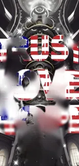 Futuristic wallpaper with patriotic text art.