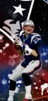 Patriots football player in action with vibrant colors.