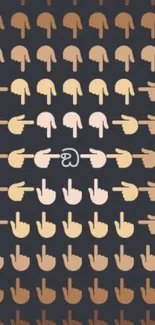 Patterned emoji art wallpaper with hand icons in brown hues.