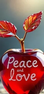 Red apple art with 'Peace and Love' text.