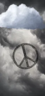 Peace symbol with storm clouds wallpaper design.