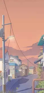 Anime street at sunset with pastel sky.