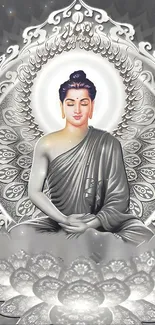 Graceful Buddha mobile wallpaper in grey hues for a serene experience.