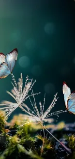 Delicate butterflies with greenery background on mobile wallpaper.