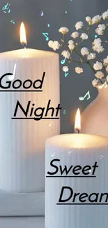 Candlelit scene with good night and sweet dream text.