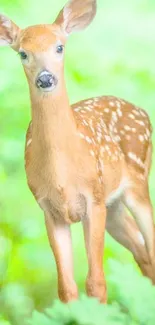 Serene deer standing in a vibrant green forest.