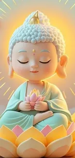 Cute meditating Buddha on lotus flower