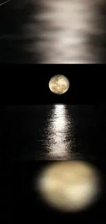 Serene moon reflecting on calm water.