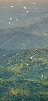 Serene green mountain landscape with a calm sky.