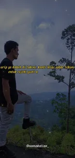 Man admiring lush green mountains under a vibrant sky.