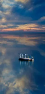 Serene mobile wallpaper with sky reflection and isolated boat.