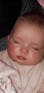 Peaceful baby sleeping under a soft pink blanket.