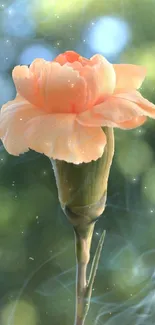 A delicate peach blossom with a serene, blurred background.