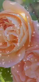 Peach roses with sparkling effects creating an elegant mobile wallpaper.