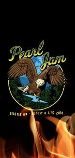 Pearl Jam eagle with concert details on a black background.