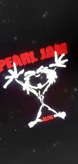 Pearl Jam wallpaper with red text and white figure on black.