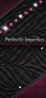 Elegant mobile wallpaper with black and purple patterns and 'Perfectly Imperfect' text.