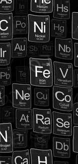 Black periodic table wallpaper with element symbols cascading.