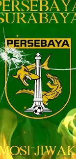 Persebaya Surabaya emblem on green wallpaper.