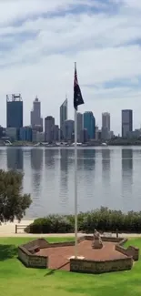 Perth skyline with clear blue sky and waterfront.