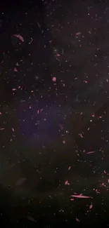 Dark wallpaper with floating pink petals on black background.