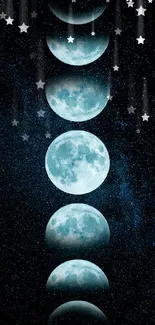 Moon phases against a starry sky backdrop.