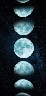 Mobile wallpaper featuring the phases of the moon in a starry sky.