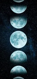 Moon phases against a starry night sky wallpaper for mobile.