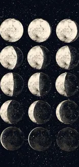 Artistic depiction of moon phases with starry background on mobile wallpaper.