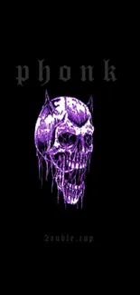 Purple skull wallpaper with phonk text on a dark background.