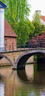 Charming canal bridge with lush greenery and serene waters, perfect for mobile wallpaper.