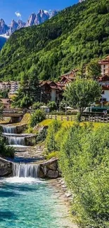 Picturesque mountain village with a serene stream.