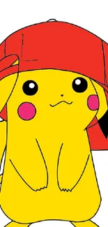 Pikachu wearing a red cap on a white background.