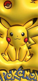 Pikachu and Pokémon logo on yellow-themed wallpaper.