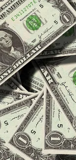 A vibrant pile of one dollar bills scattered on a surface.