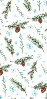 Winter-themed wallpaper with pine branches and snowflakes.