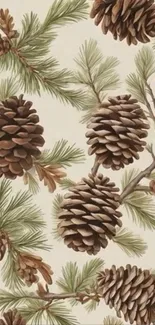 Pine cone and branch pattern wallpaper.