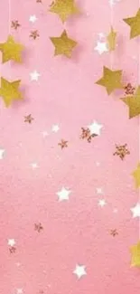 Dreamy pink wallpaper with gold stars.