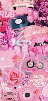 Vibrant pink aesthetic collage with artistic elements.