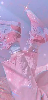 Trendy pink aesthetic sneakers with a dreamy background.