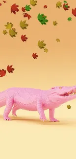 Pink alligator on pastel peach background, creating a vibrant and artistic look.