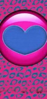 Pink and blue heart in vibrant wallpaper design.