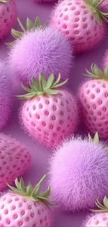 Pink fuzzy strawberries mobile wallpaper design.