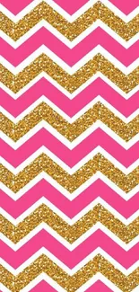 Pink and gold glitter chevron wallpaper for mobile phones.